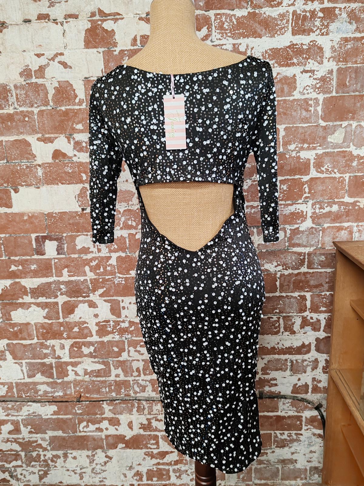 Jessica | UK 10 | Black with Sequin Dress | Polyester