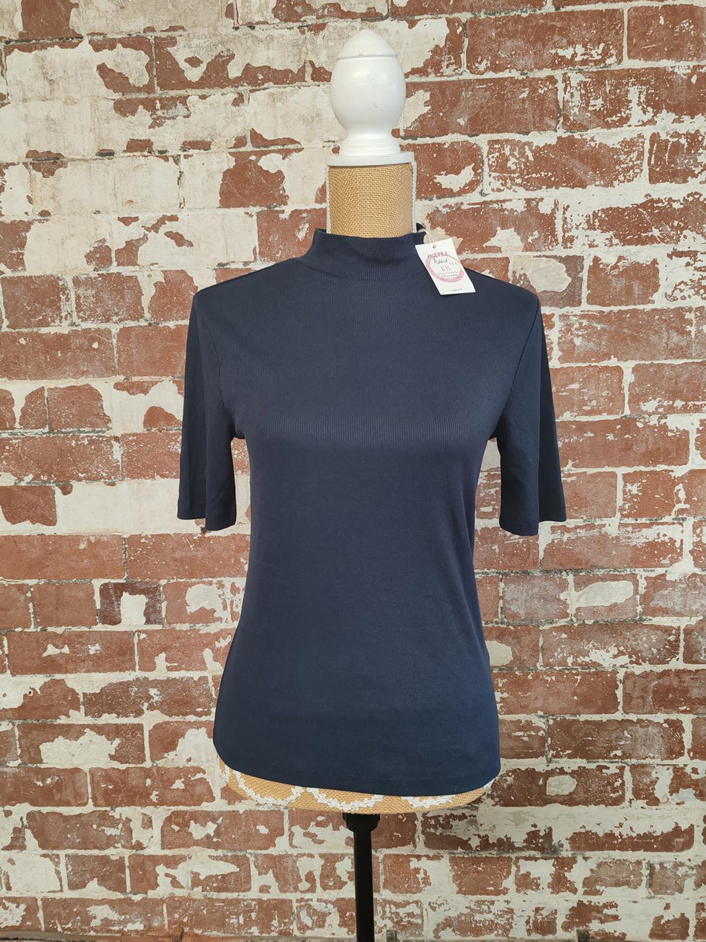 Next | M | Navy Ribbed TShirt | Cotton