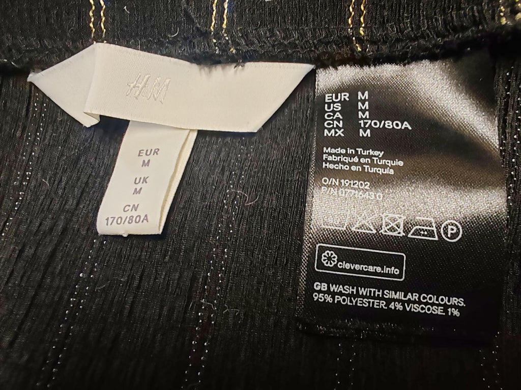 H&M | UK M | Black & Gold Mini Skirt | Polyester