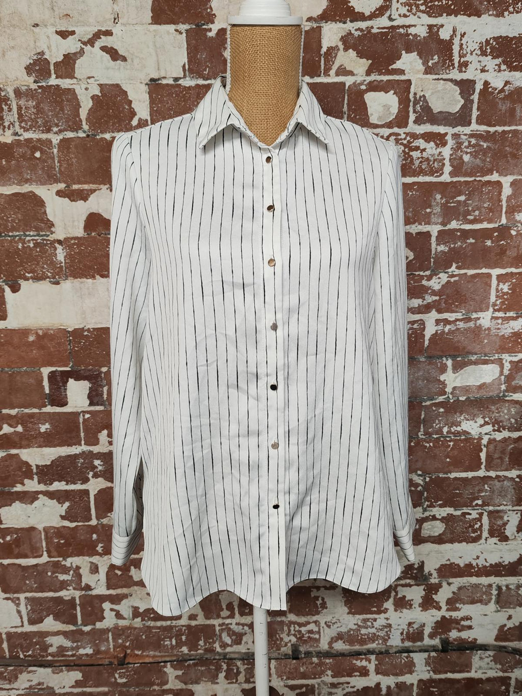 River Island | UK 10 | White Pinstripe Shirt | Polyester