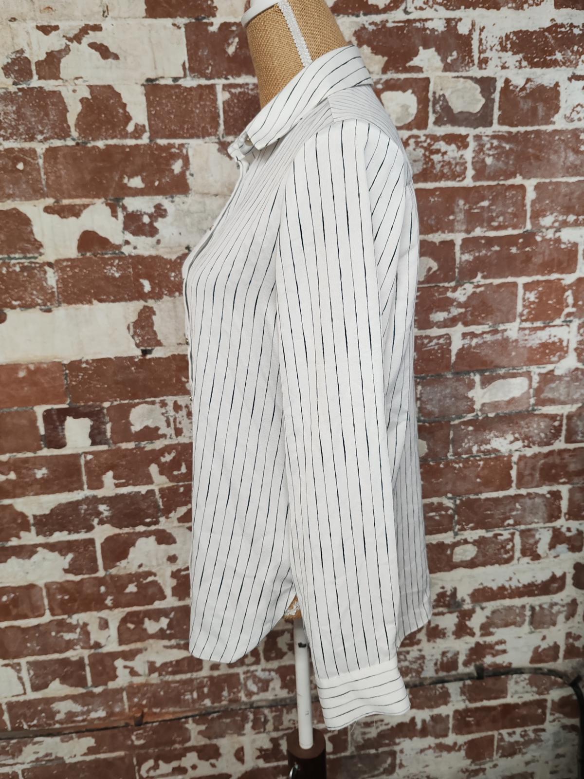 River Island | UK 10 | White Pinstripe Shirt | Polyester