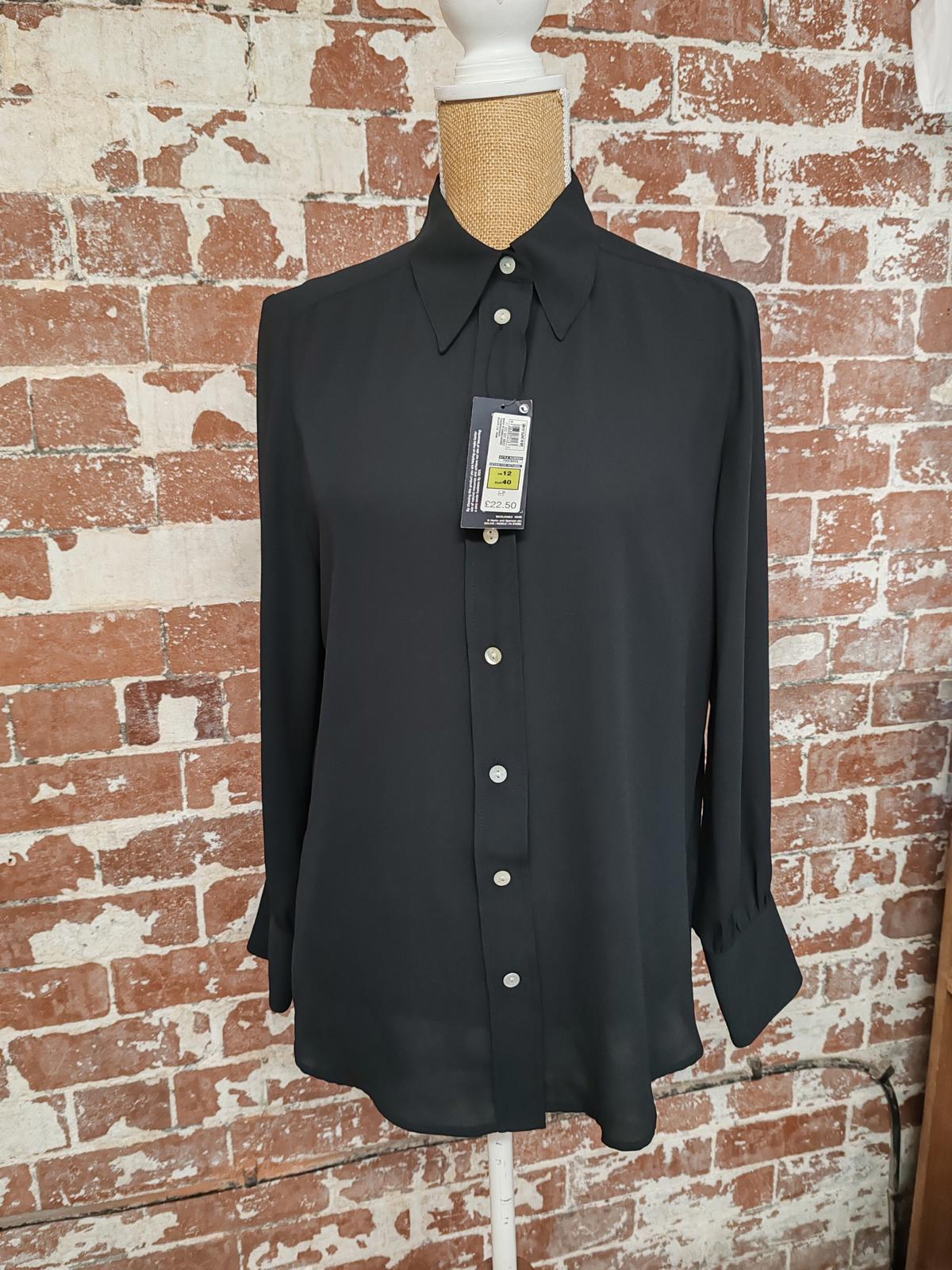 M&S | UK 12 | Black Shirt | Polyester