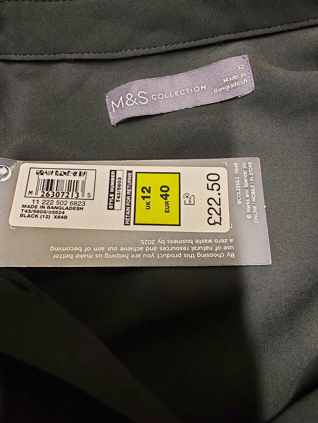 M&S | UK 12 | Black Shirt | Polyester