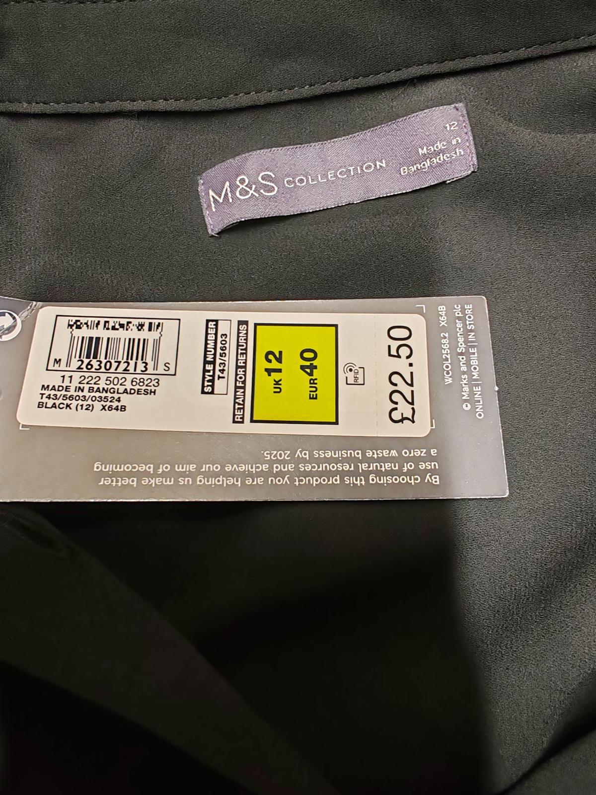 M&S | UK 12 | Black Shirt | Polyester