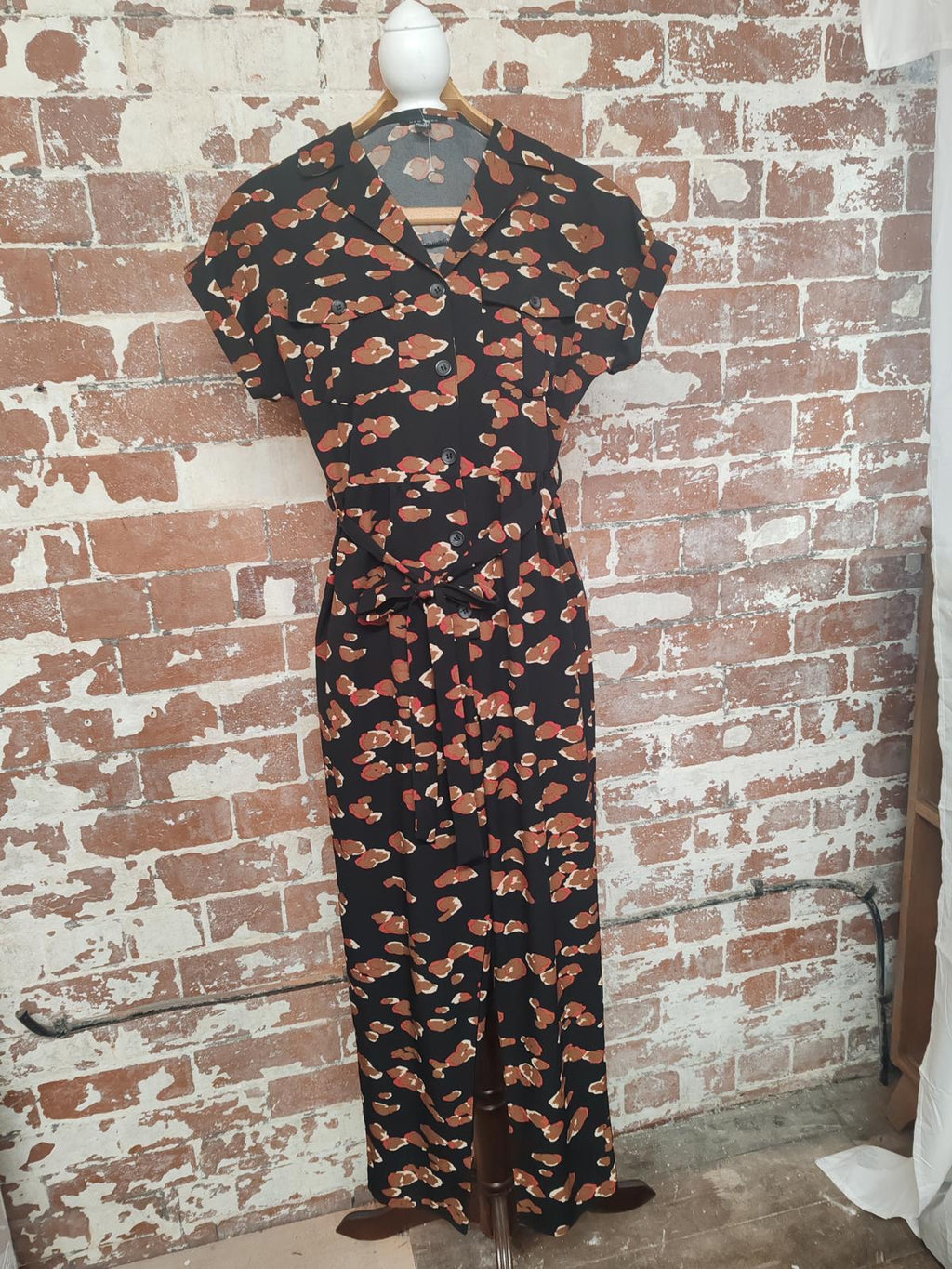 New Look | UK 10 | Black Jumpsuit with Animal Pattern | Polyester