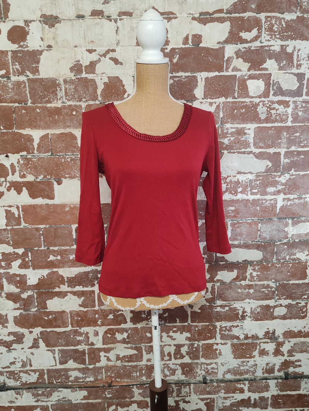 Cotton Traders | UK 10 | Red 3/4 Sleeve Tshirt | Cotton