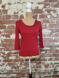 Cotton Traders | UK 10 | Red 3/4 Sleeve Tshirt | Cotton