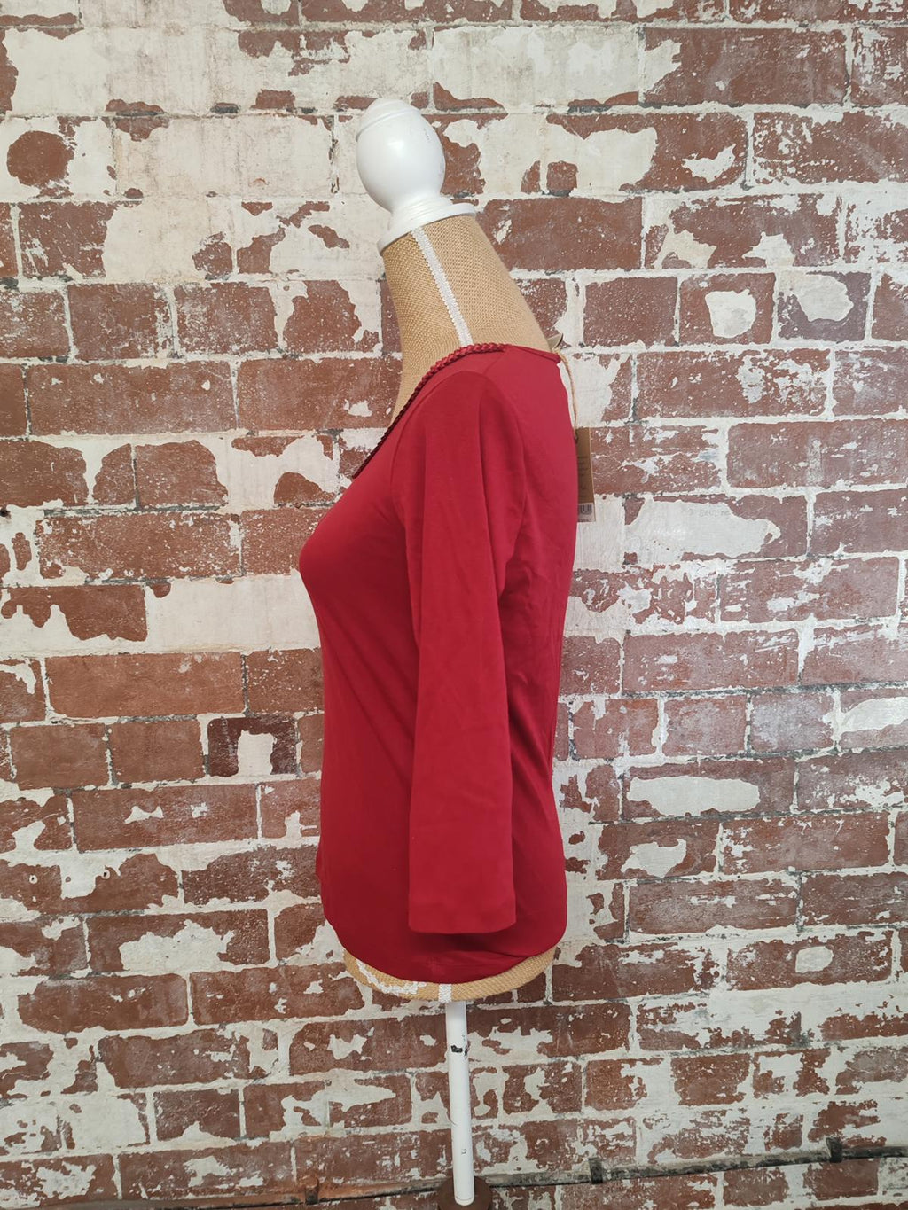 Cotton Traders | UK 10 | Red 3/4 Sleeve Tshirt | Cotton