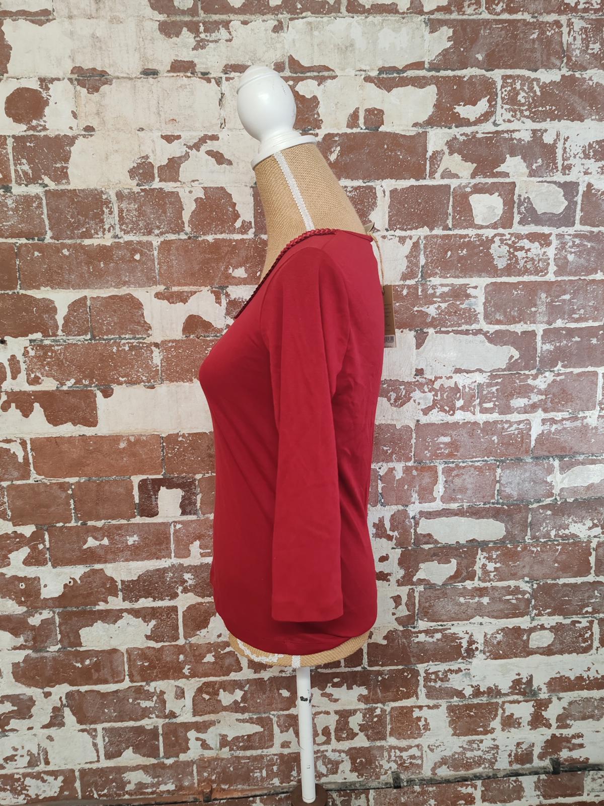 Cotton Traders | UK 10 | Red 3/4 Sleeve Tshirt | Cotton