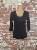 Cotton Traders | UK 12 | Black 3/4 Sleeve Tshirt | Cotton
