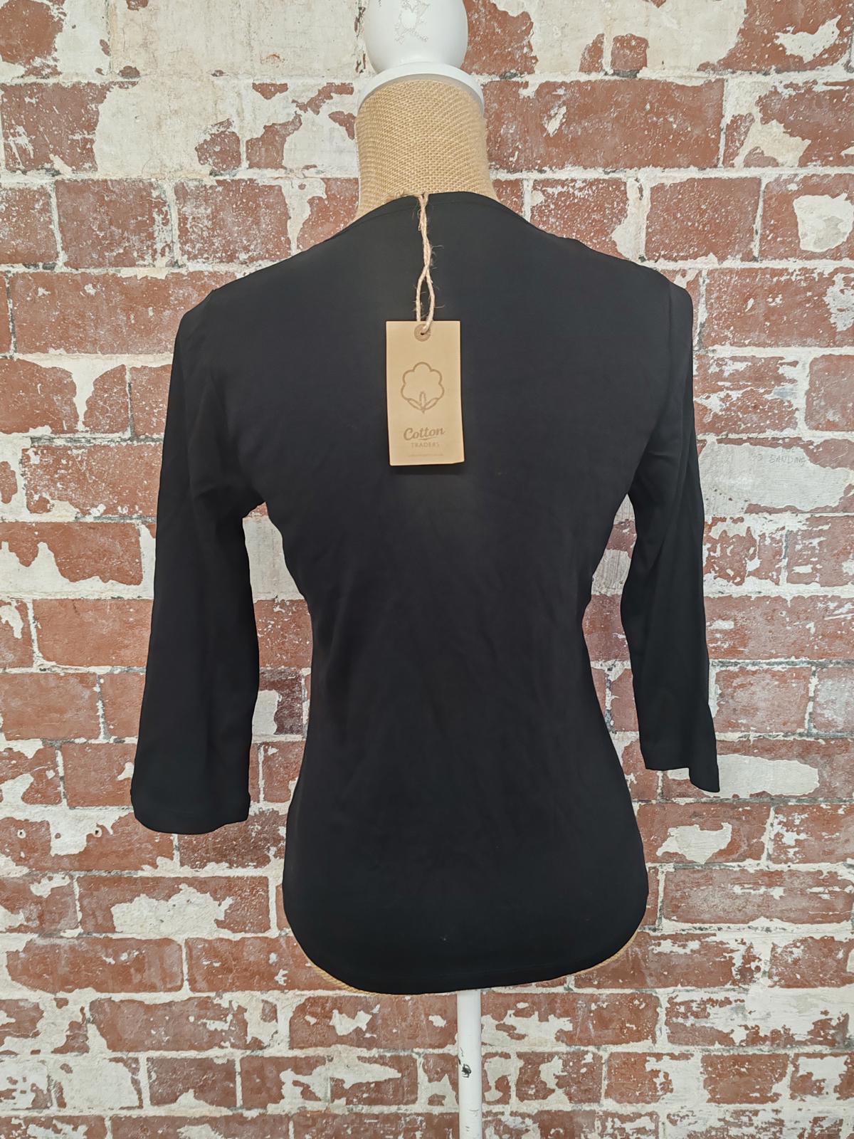 Cotton Traders | UK 12 | Black 3/4 Sleeve Tshirt | Cotton
