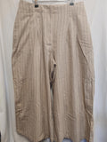 Next | UK 14R | Beige Striped Linen Trousers | Cotton & Linen