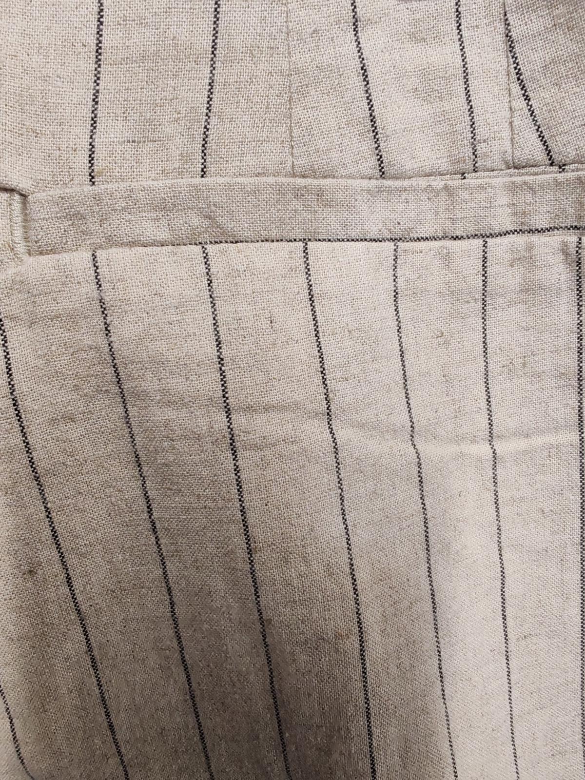 Next | UK 14R | Beige Striped Linen Trousers | Cotton & Linen