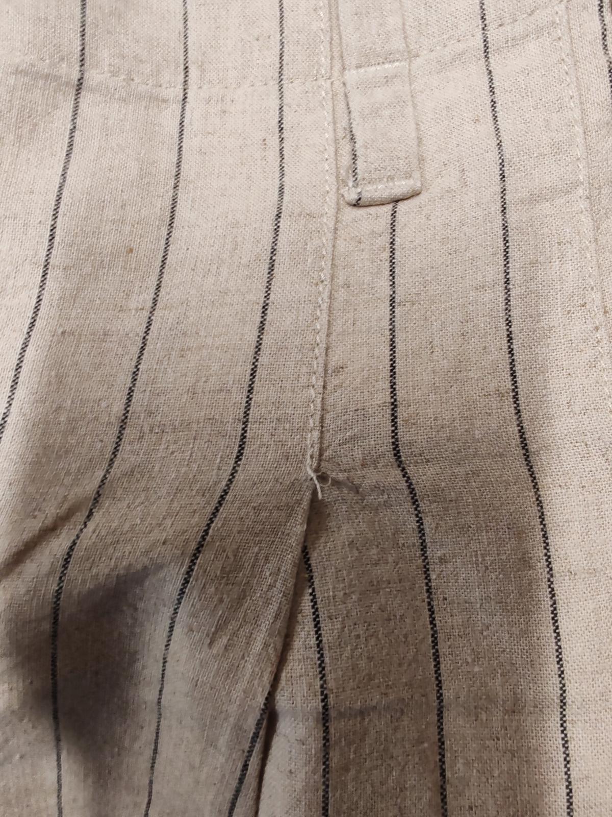 Next | UK 14R | Beige Striped Linen Trousers | Cotton & Linen