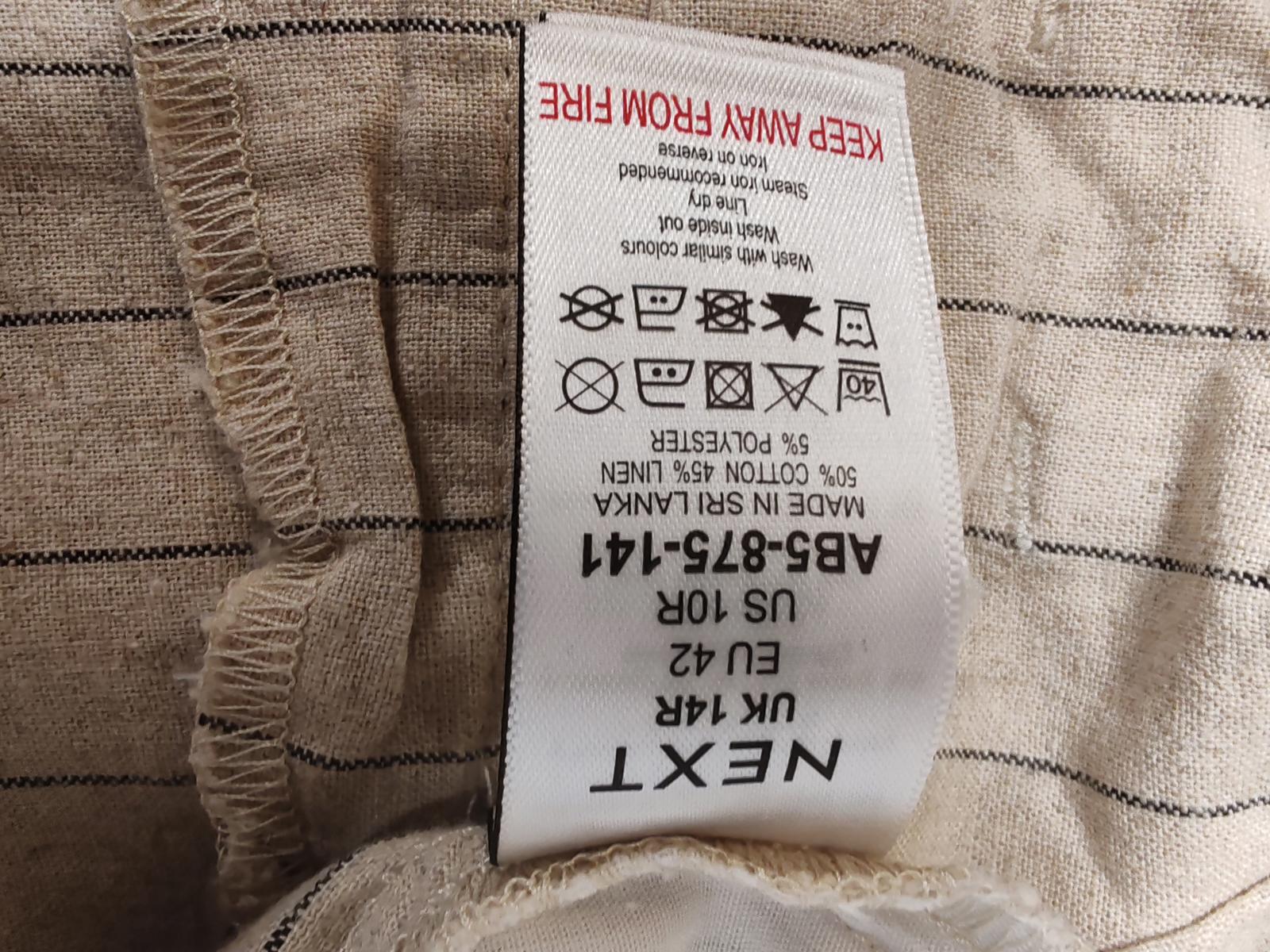 Next | UK 14R | Beige Striped Linen Trousers | Cotton & Linen
