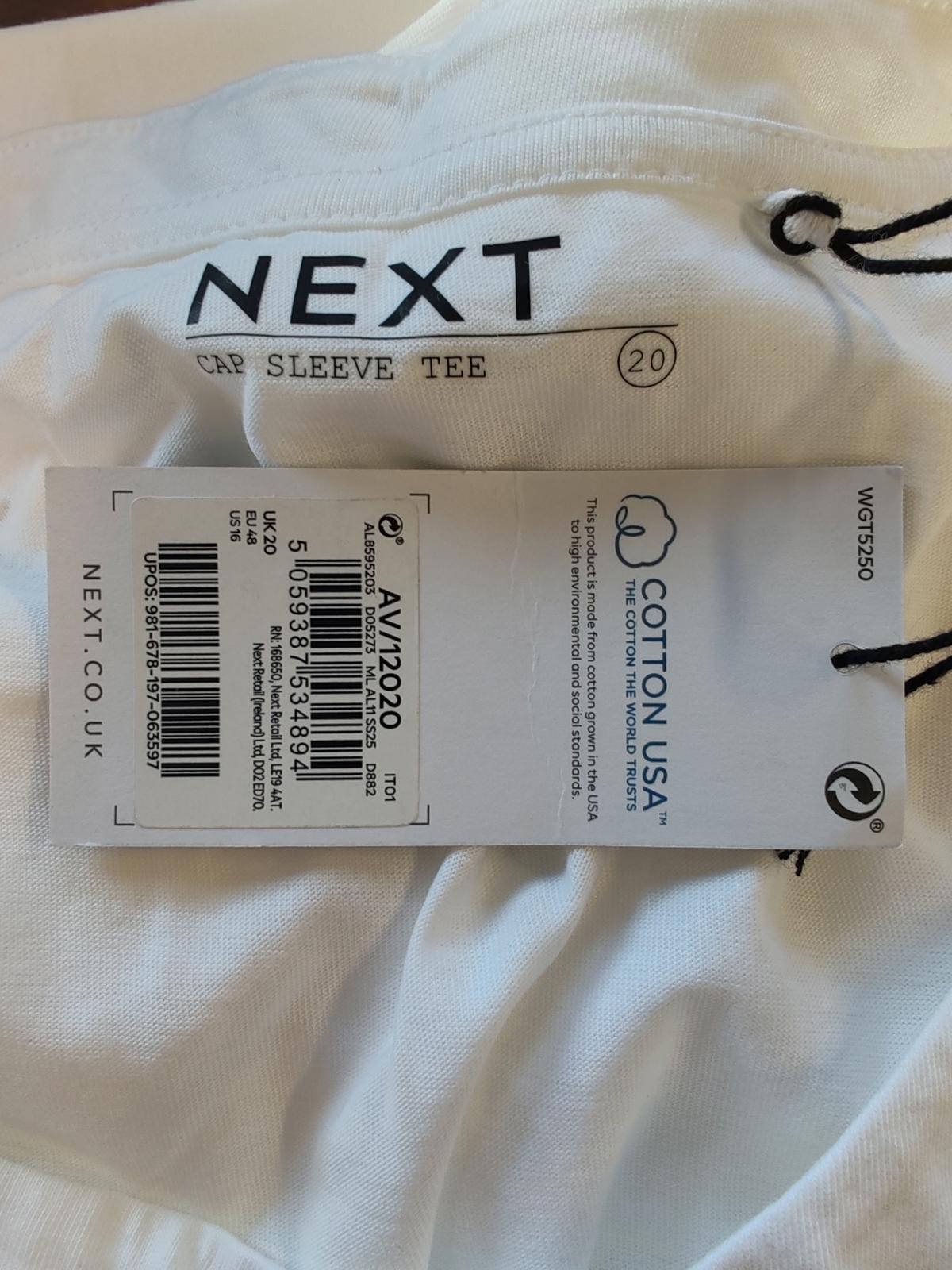 Next | UK 20 | White Cap Sleeve Tshirt | Cotton