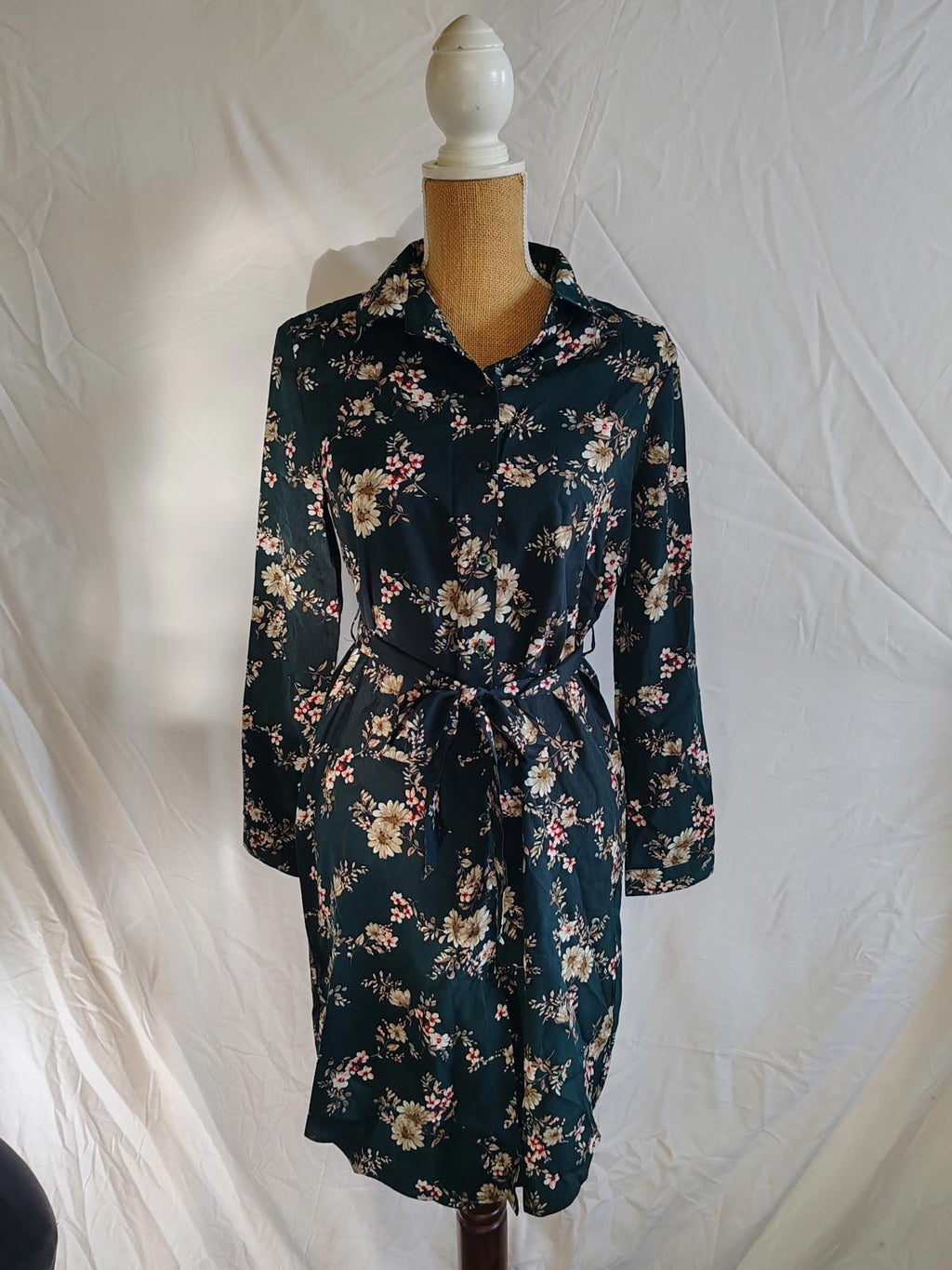 Love Sunshine | UK 10 | Dark Green Shirt Dress | Polyester
