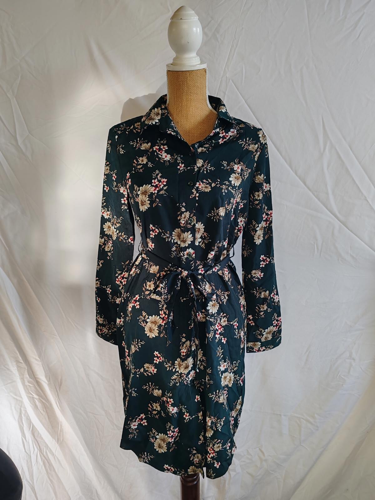 Love Sunshine | UK 10 | Dark Green Shirt Dress | Polyester
