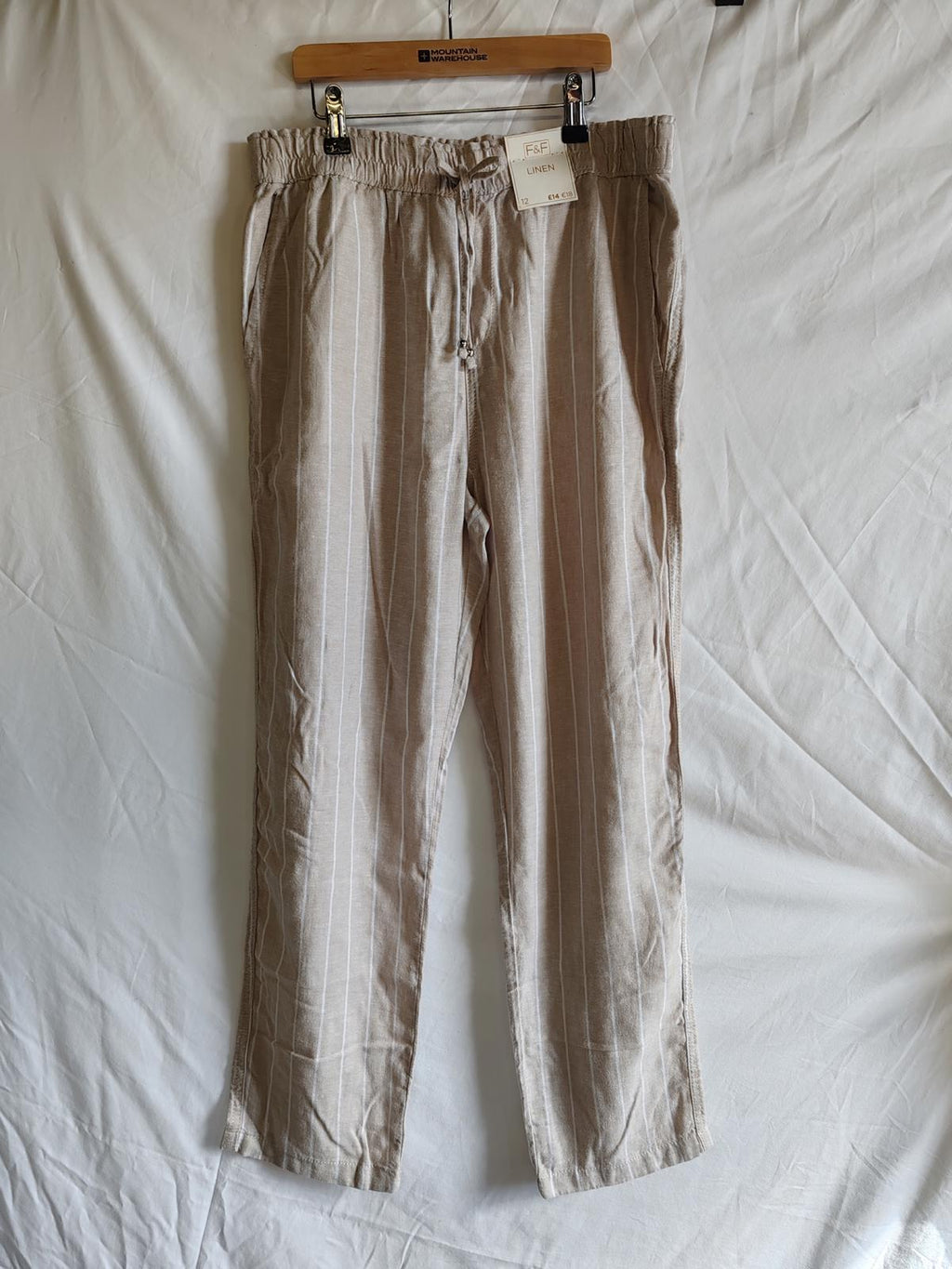 F&F | UK 12 | Beige and White loose pants | Linen blend
