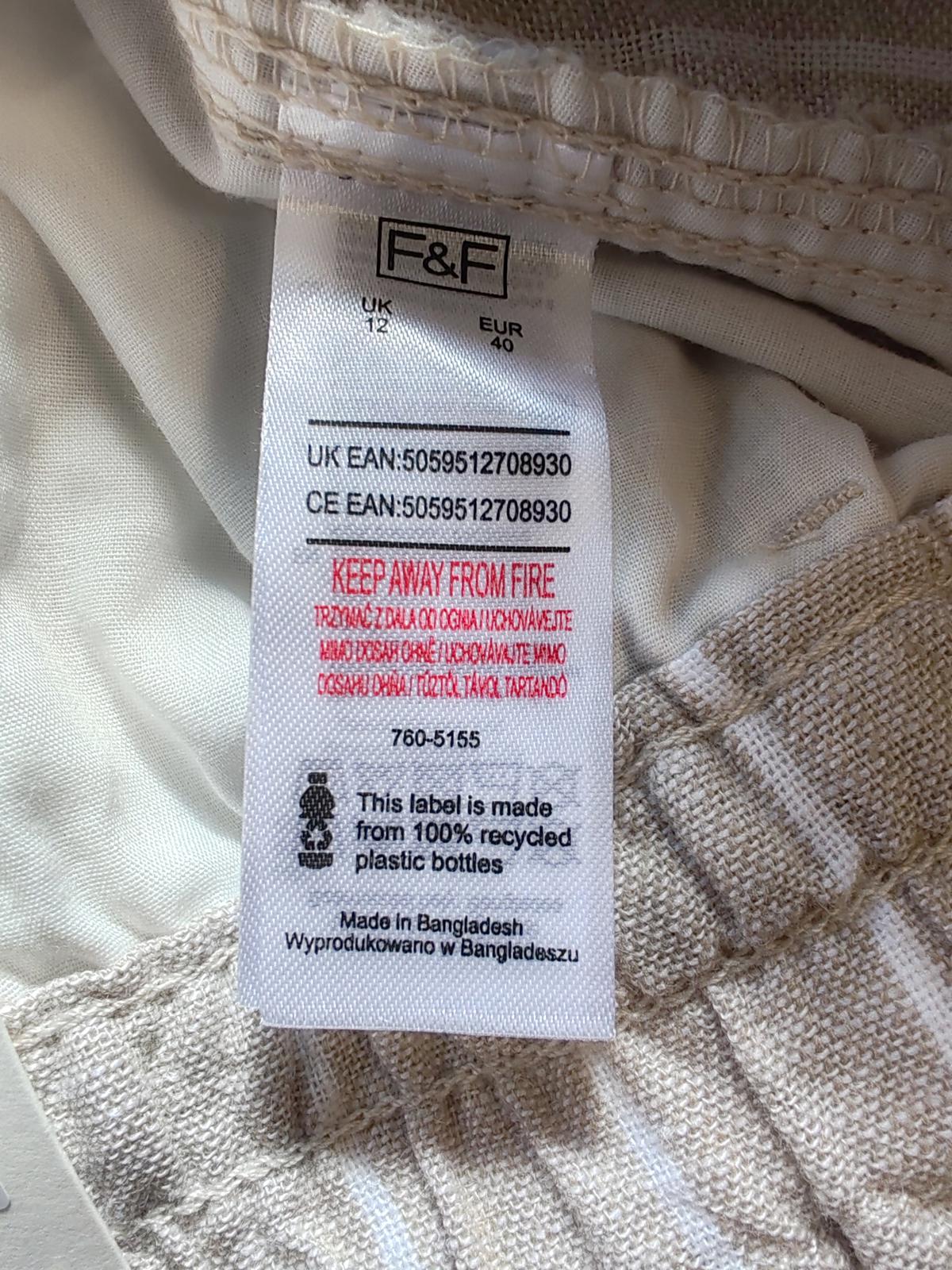 F&F | UK 12 | Beige and White loose pants | Linen blend