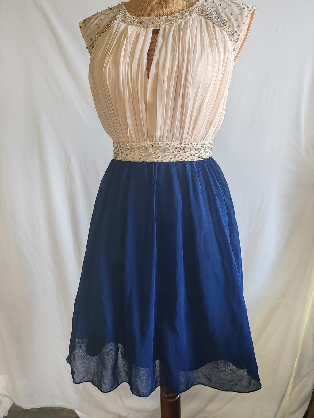 Little Mistress | UK 8 | Cream And Navy Dress