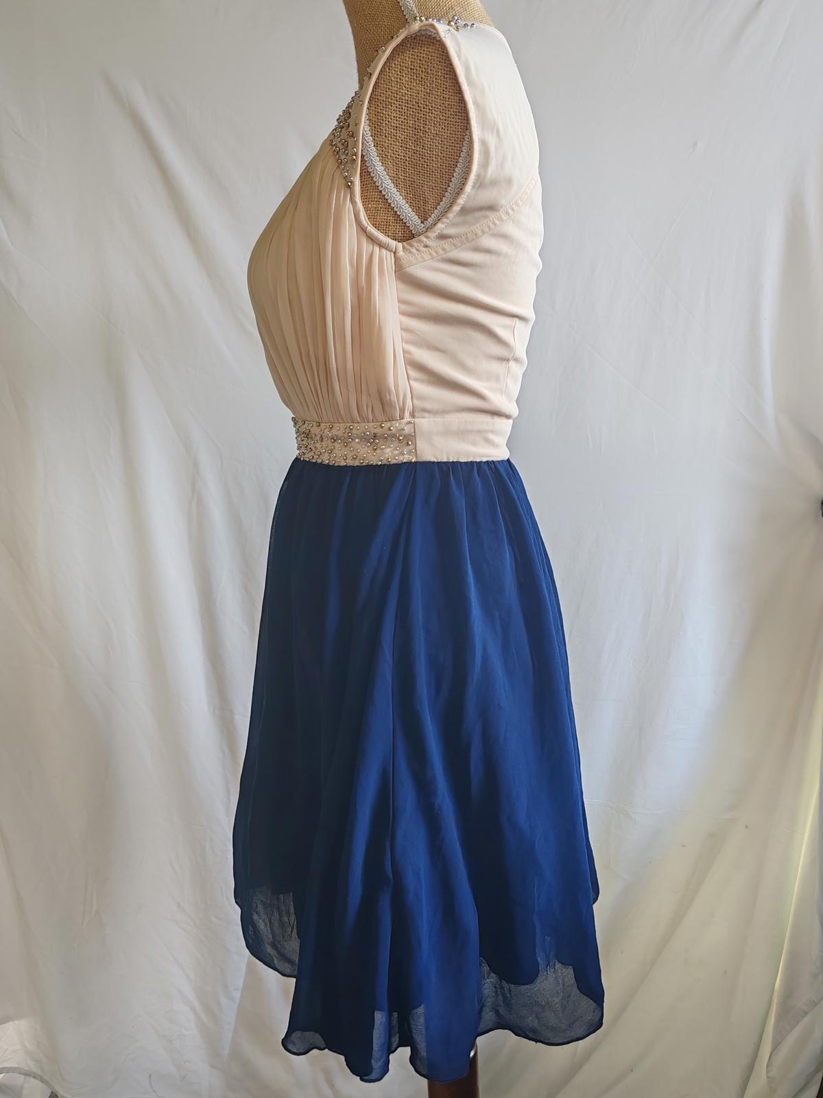 Little Mistress | UK 8 | Cream And Navy Dress