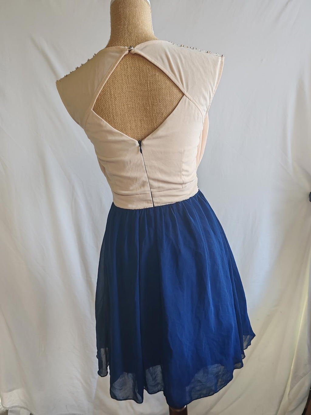 Little Mistress | UK 8 | Cream And Navy Dress