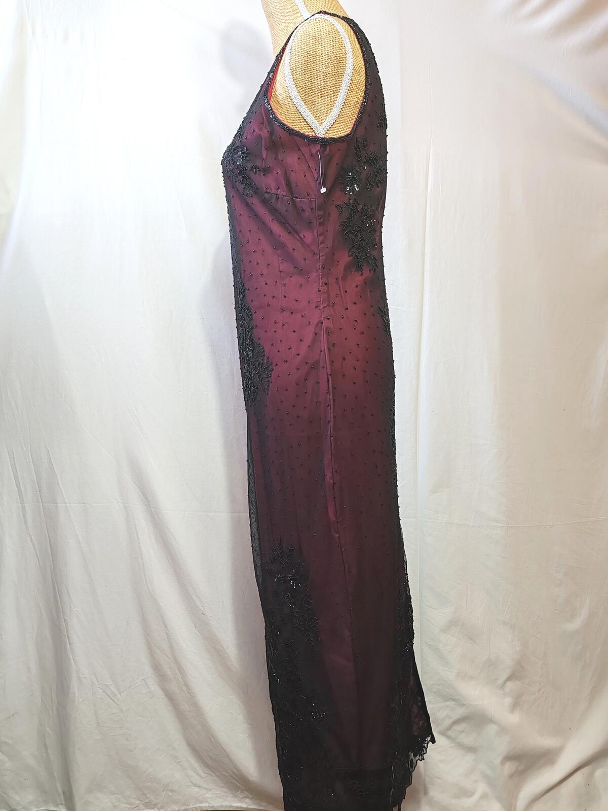 Roman Originals | UK 14 | Black & Burgundy Mesh Evening Dress | Polyester