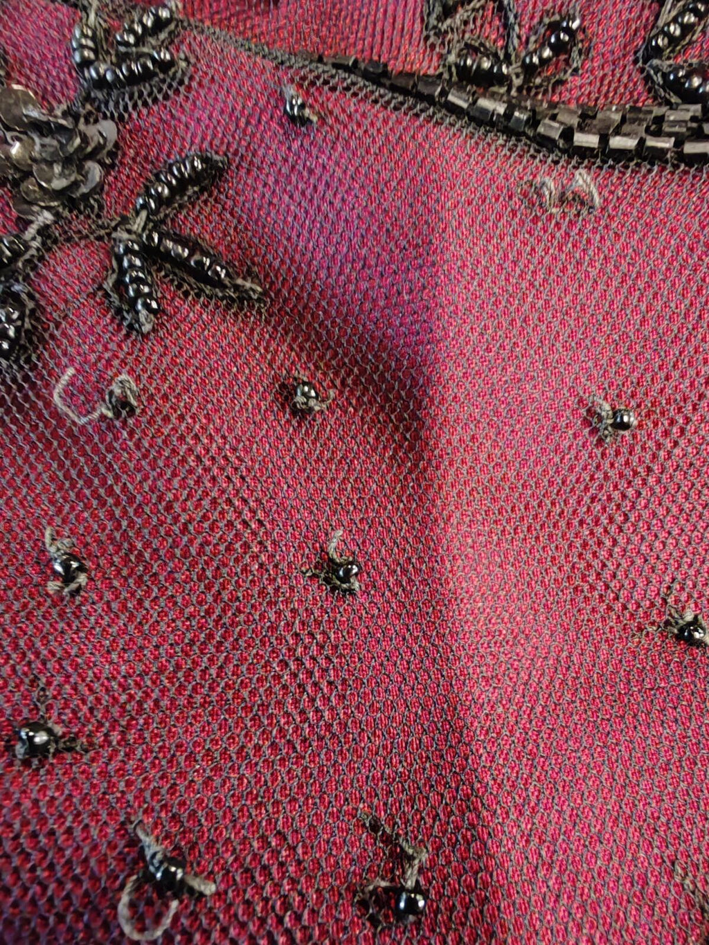 Roman Originals | UK 14 | Black & Burgundy Mesh Evening Dress | Polyester