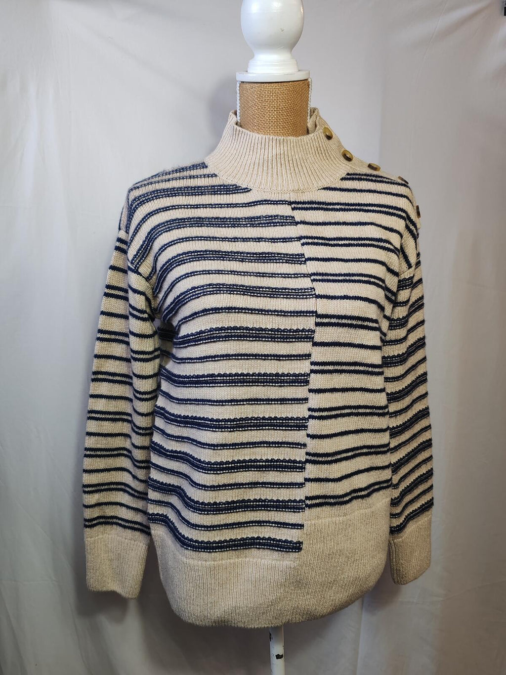 White Stuff | UK 8 | Beige & Navy Stripped Jumper | Cotton