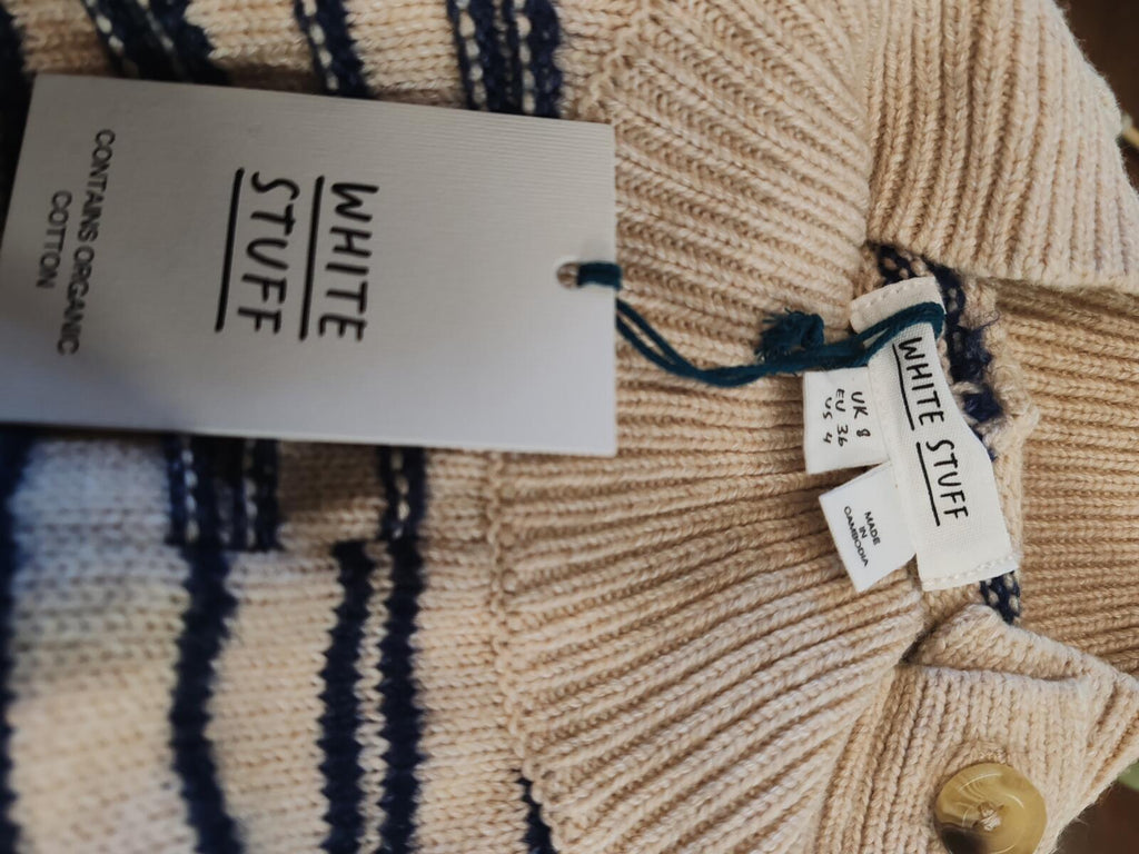 White Stuff | UK 8 | Beige & Navy Stripped Jumper | Cotton