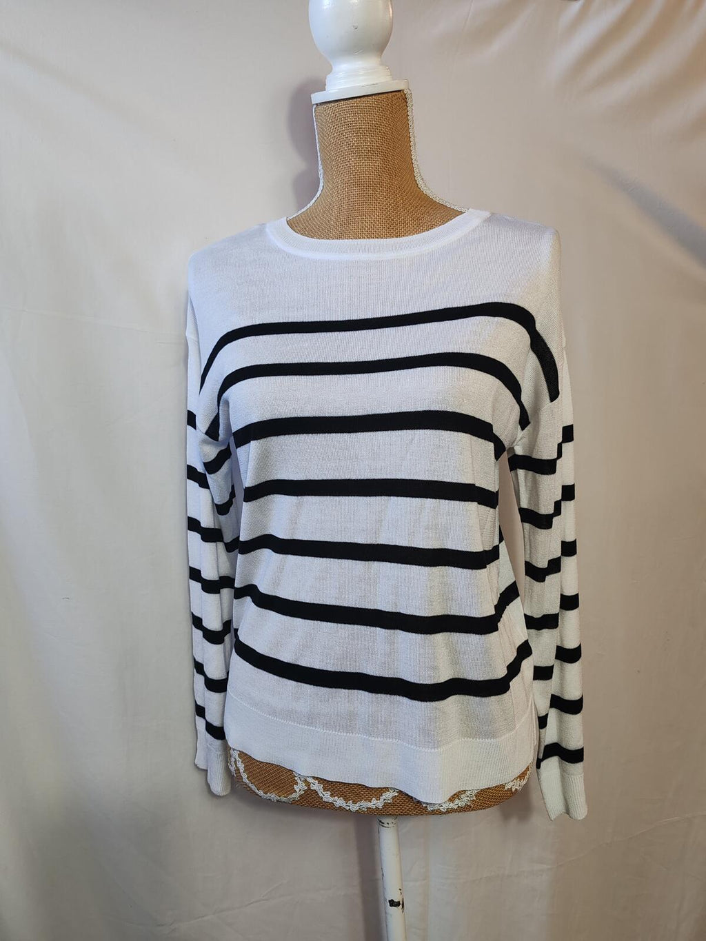 M&s | S | White & Black Striped Jumper | Acrylic