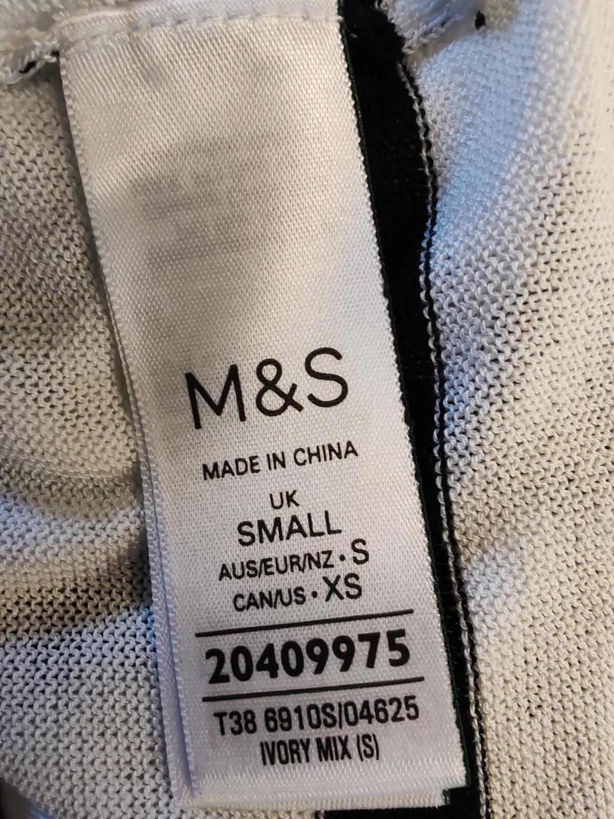 M&s | S | White & Black Striped Jumper | Acrylic