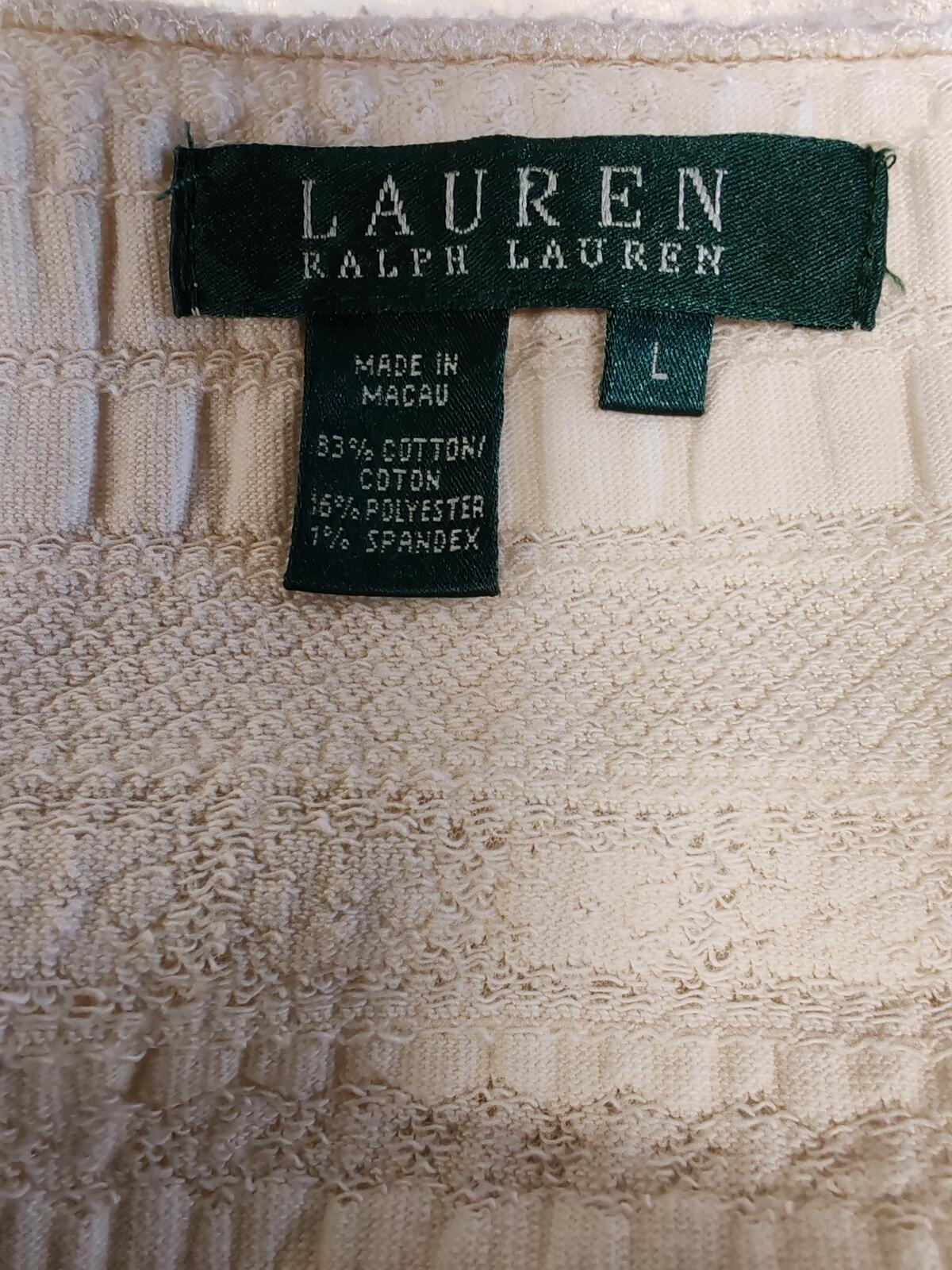 Lauren Ralph Lauren | Large | Cream Multi Patterned Tshirt | Cotton