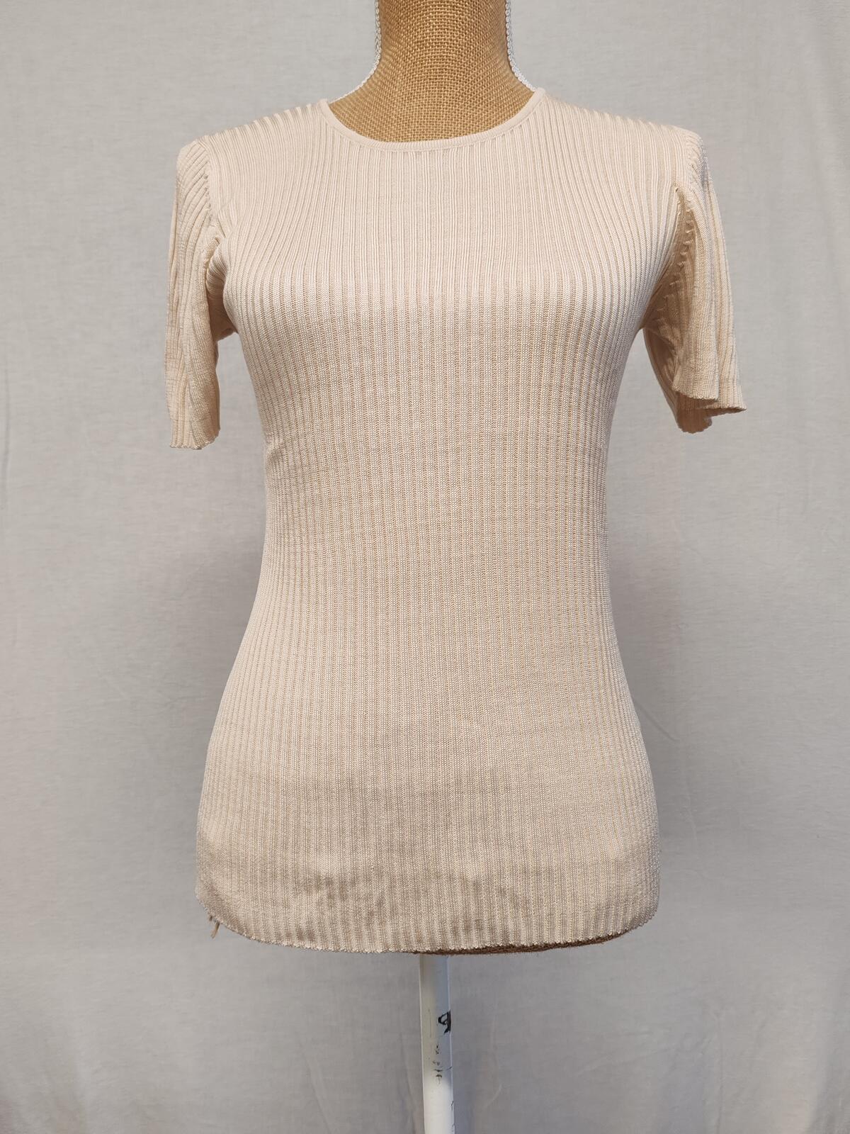 St Michael | M&s | UK 12 | Vintage Beige Knitted Tshirt | Silk