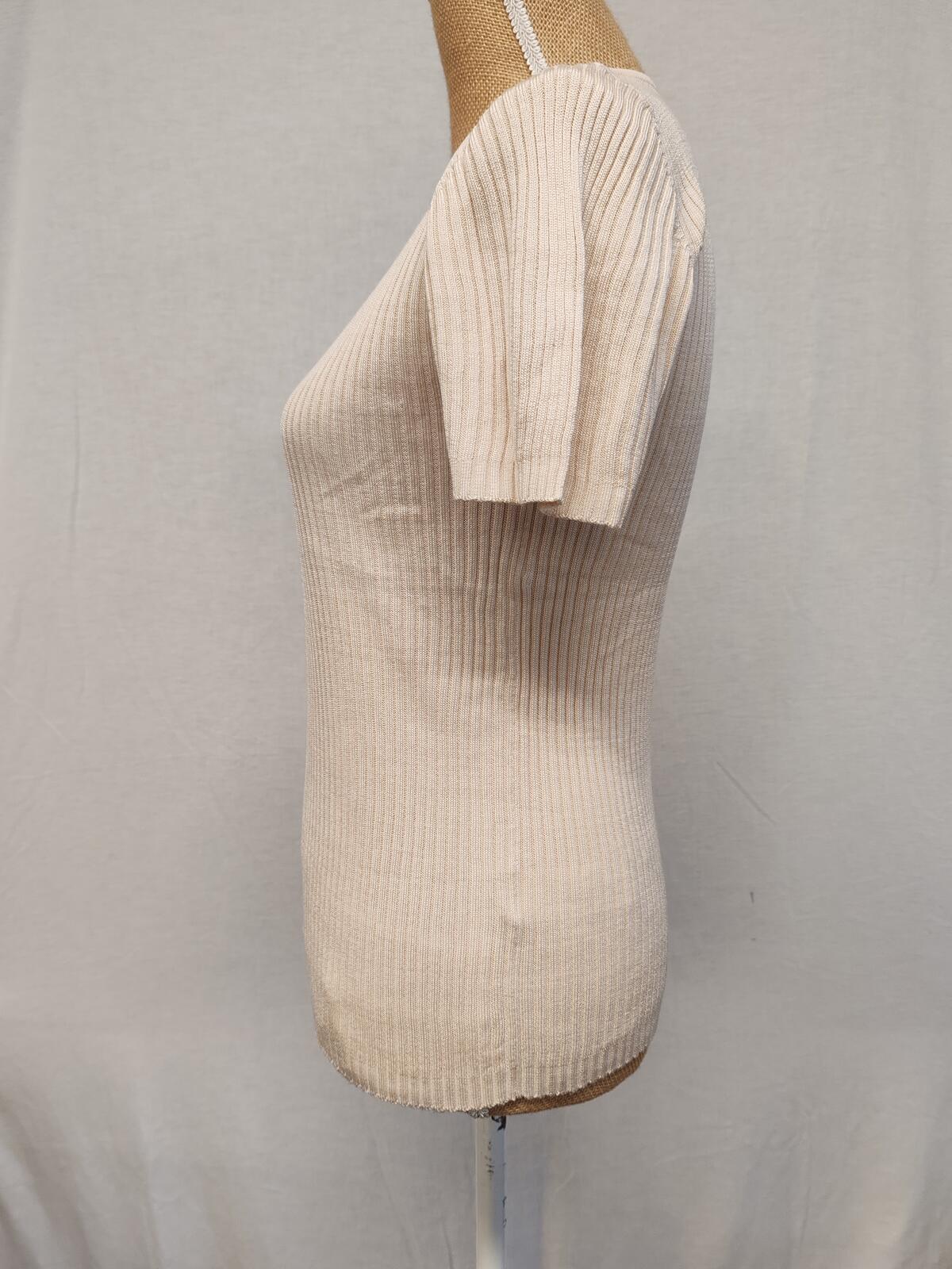 St Michael | M&s | UK 12 | Vintage Beige Knitted Tshirt | Silk