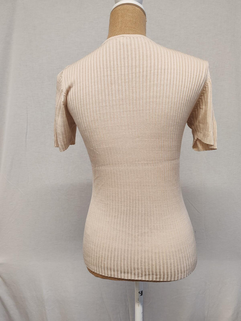St Michael | M&s | UK 12 | Vintage Beige Knitted Tshirt | Silk