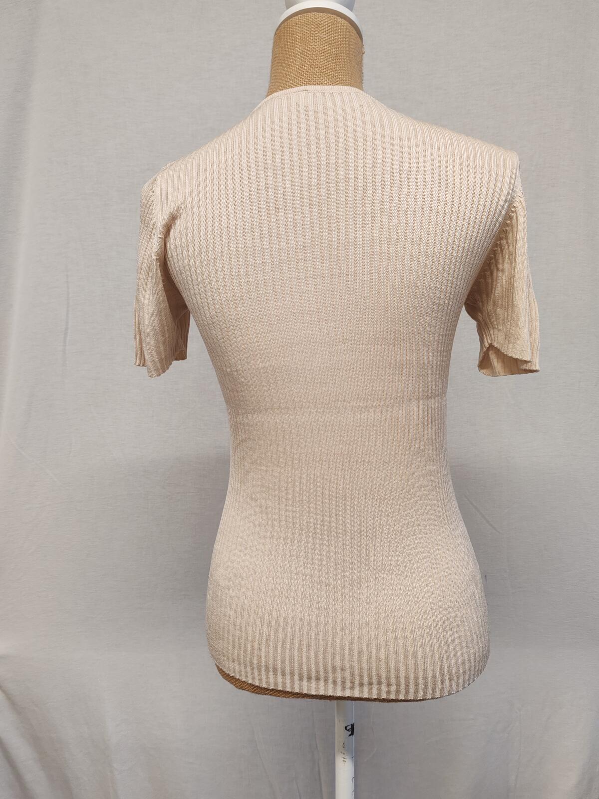 St Michael | M&s | UK 12 | Vintage Beige Knitted Tshirt | Silk