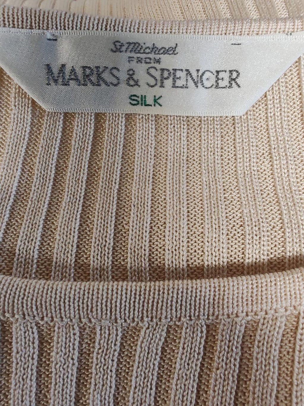 St Michael | M&s | UK 12 | Vintage Beige Knitted Tshirt | Silk