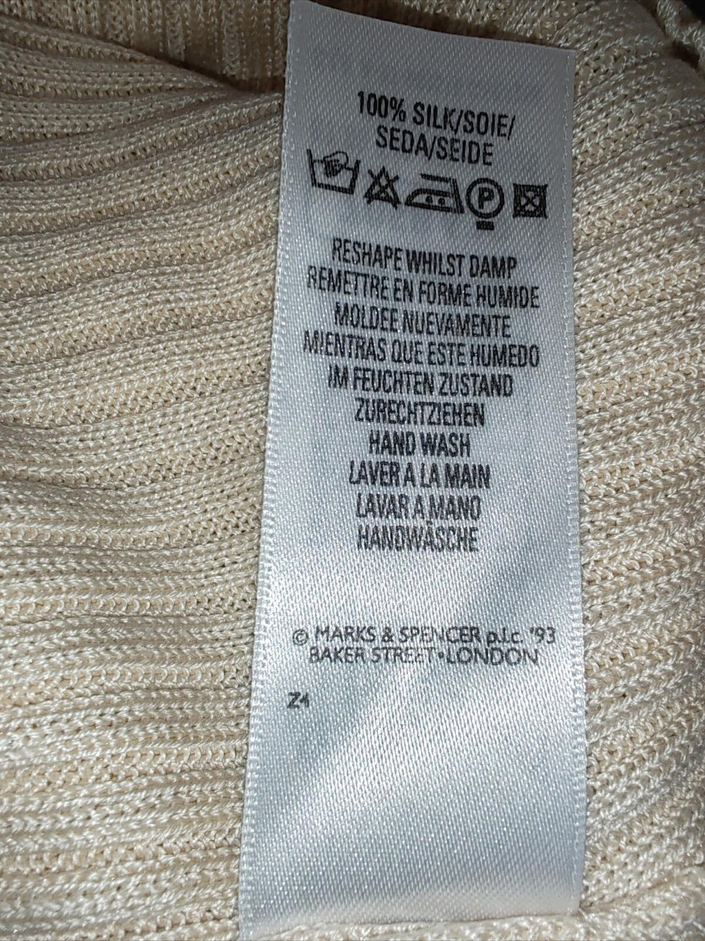 St Michael | M&s | UK 12 | Vintage Beige Knitted Tshirt | Silk