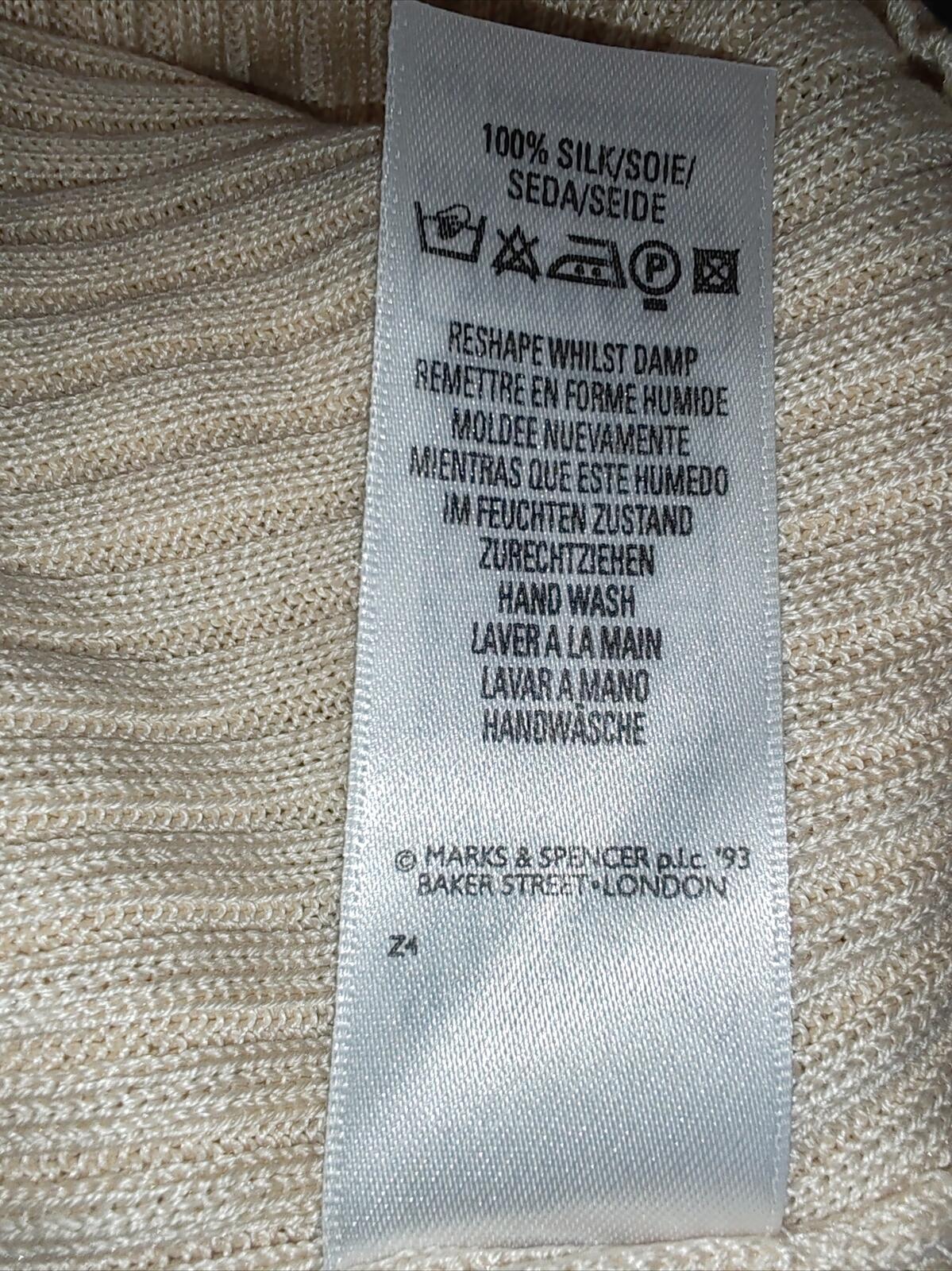 St Michael | M&s | UK 12 | Vintage Beige Knitted Tshirt | Silk