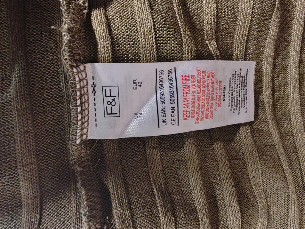 F&F |UK 14 | Khaki Open Long Cardigan