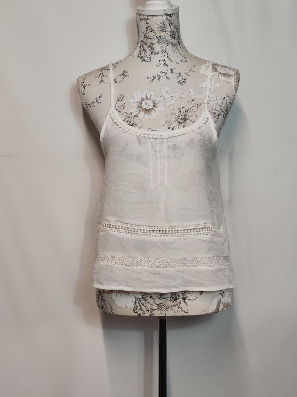 Cameo Rose | UK 12 | Lace Panel Vest Top | Cream | Cotton