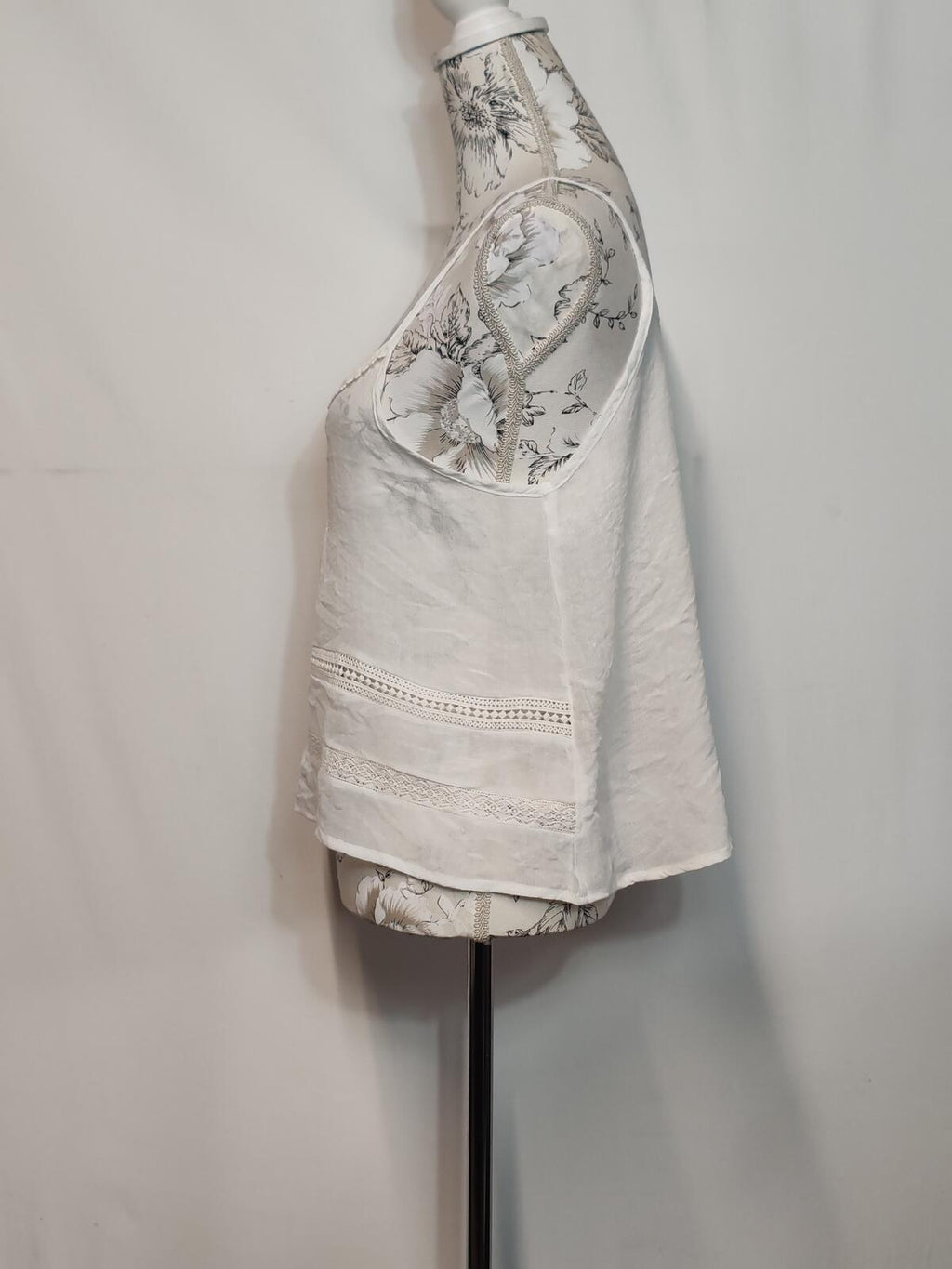 Cameo Rose | UK 12 | Lace Panel Vest Top | Cream | Cotton
