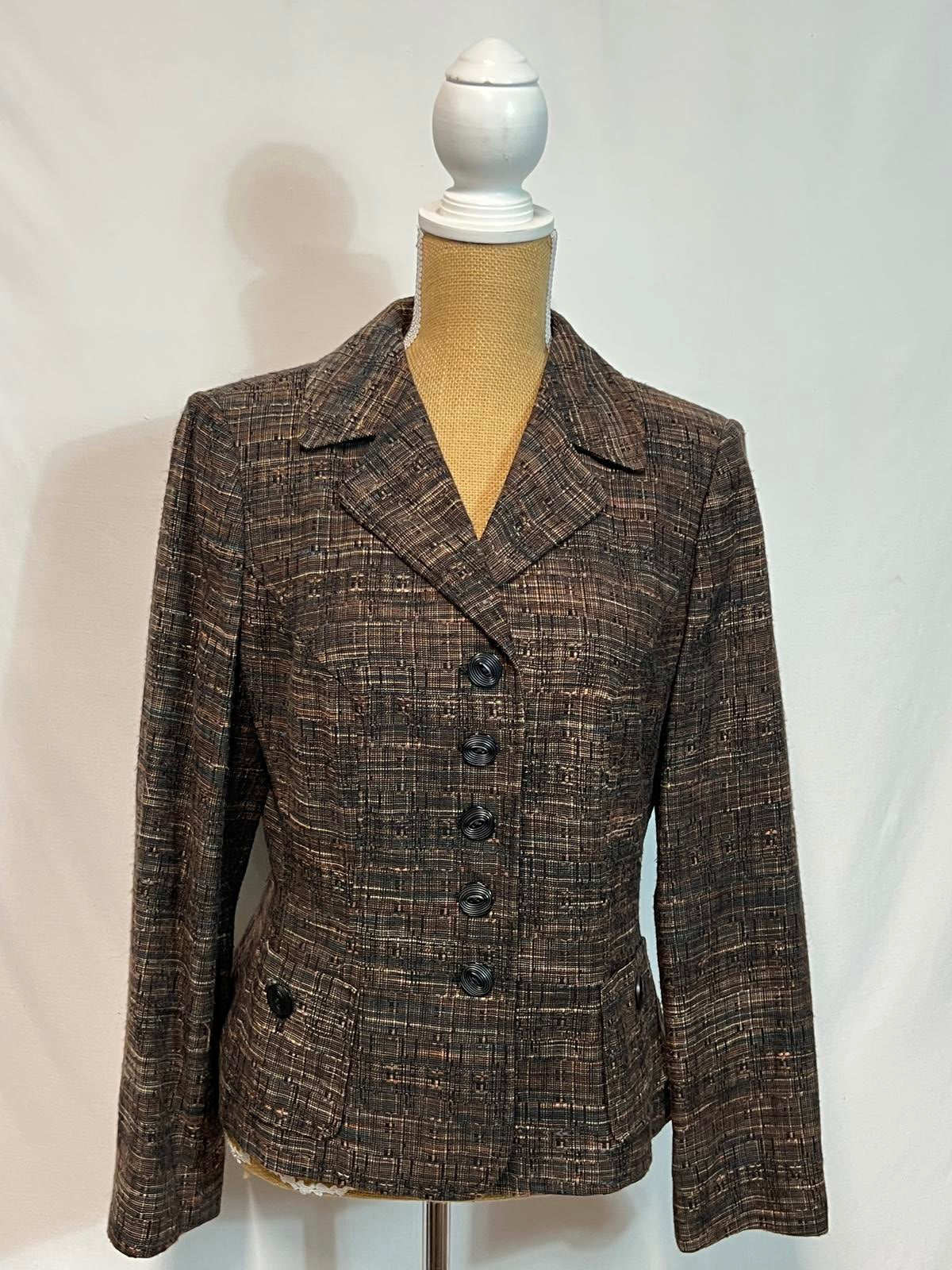 Brown Tweed Button-Up Blazer Jacket