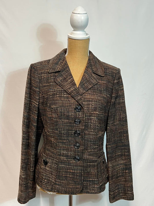 Brown Tweed Button-Up Blazer Jacket