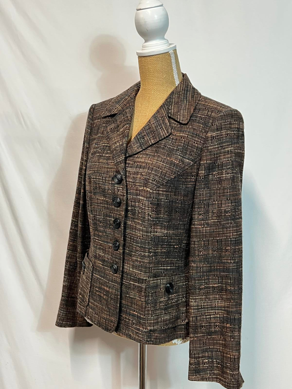 Brown Tweed Button-Up Blazer Jacket