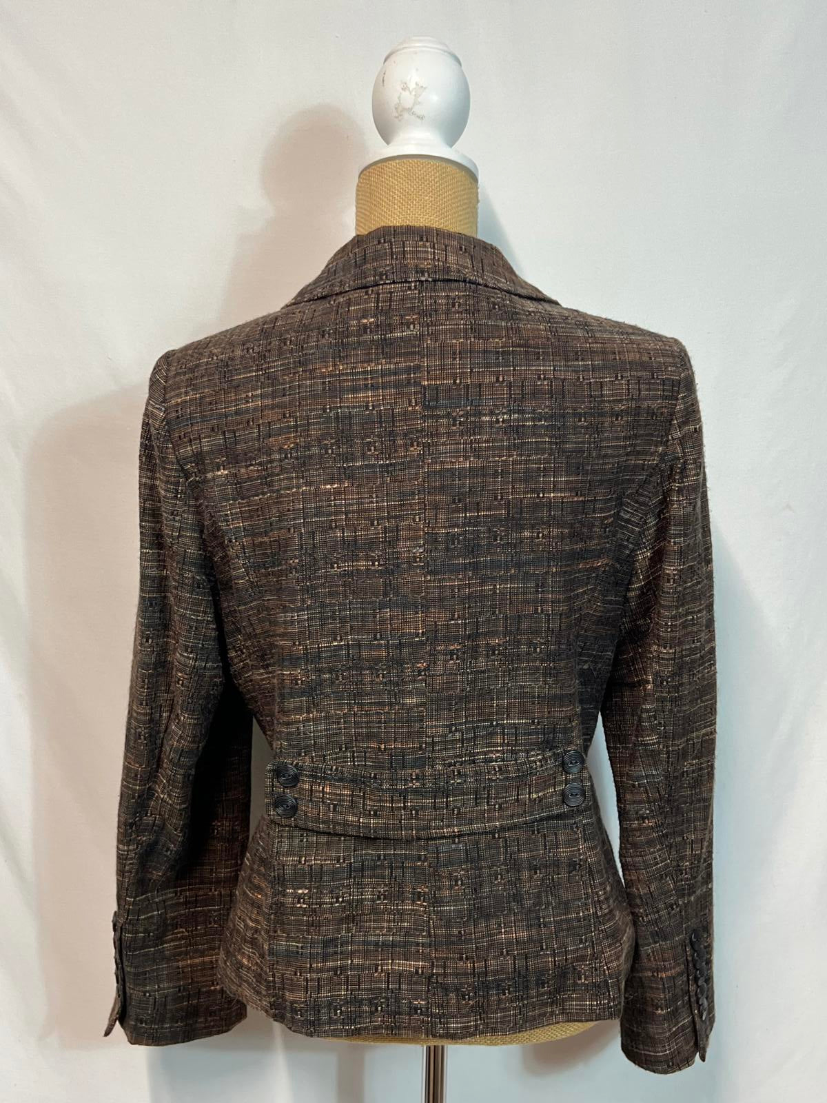 Brown Tweed Button-Up Blazer Jacket