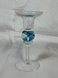 Vintage glass Candlestick with pale blue swirl