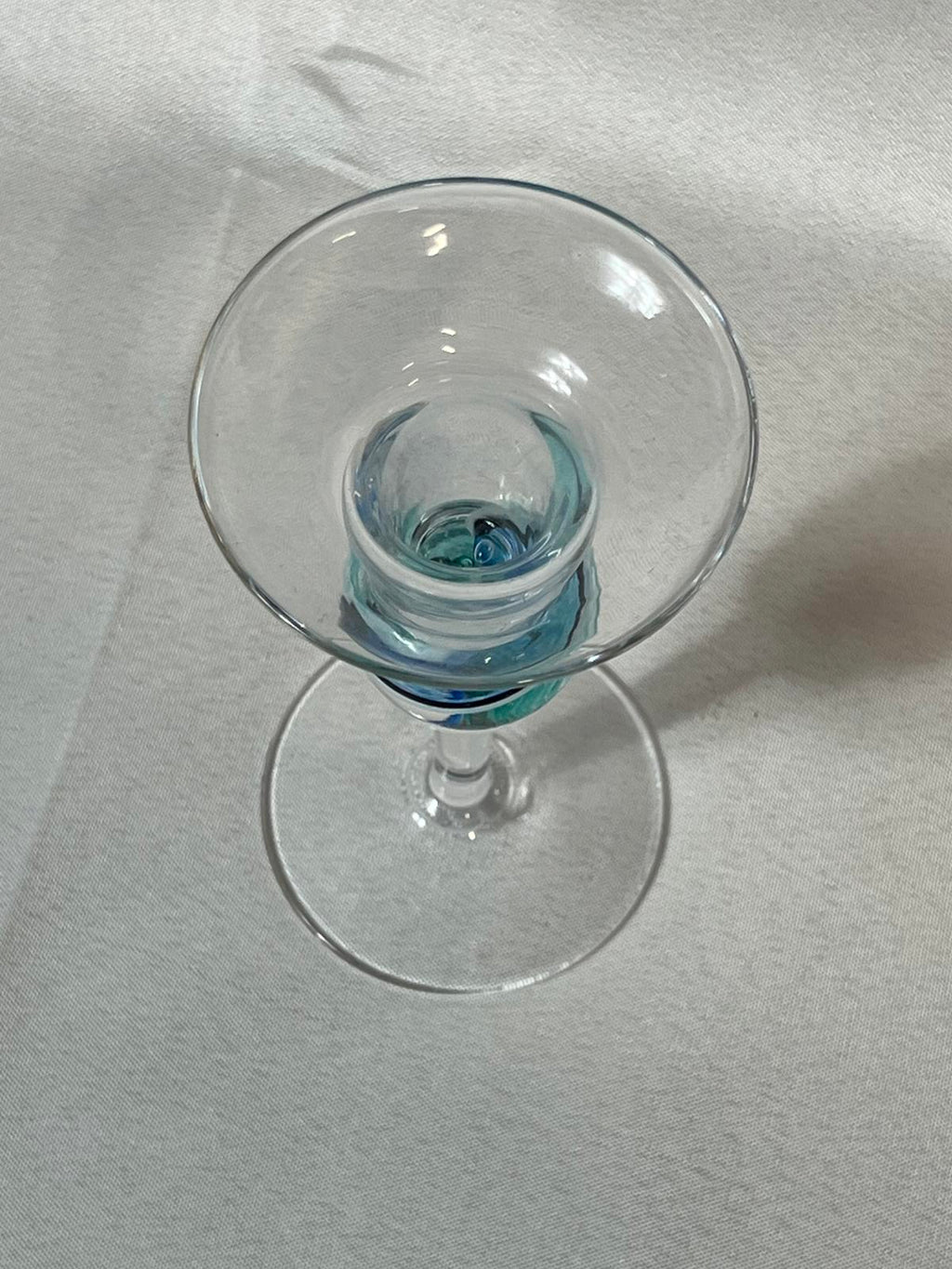 Vintage glass Candlestick with pale blue swirl